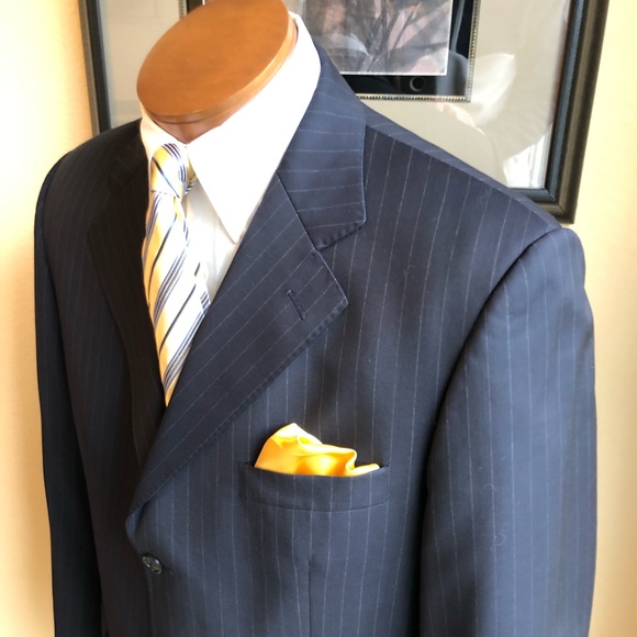 Emilio Yuste Wool 2 Piece Navy Blue Pinstripe Suit Size 42R Slacks W35” L29.5” - Picture 7 of 16